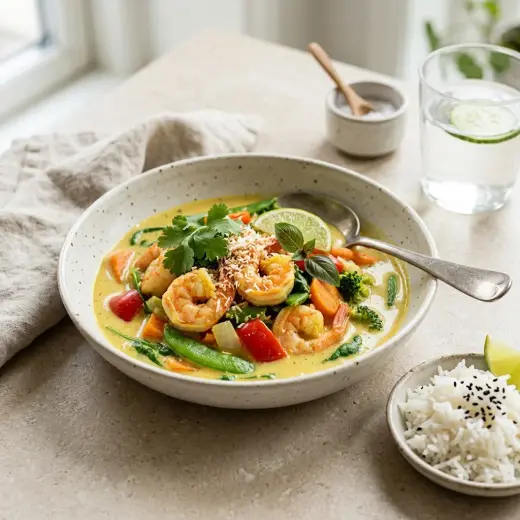 Valmis curry katkaravuilla tarjoiltuna herkullisesti kotikeittiön tapaan