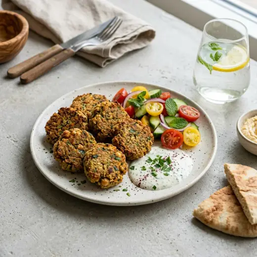 Valmis falafel uunissa tarjoiltuna herkullisesti kotikeittiön tapaan