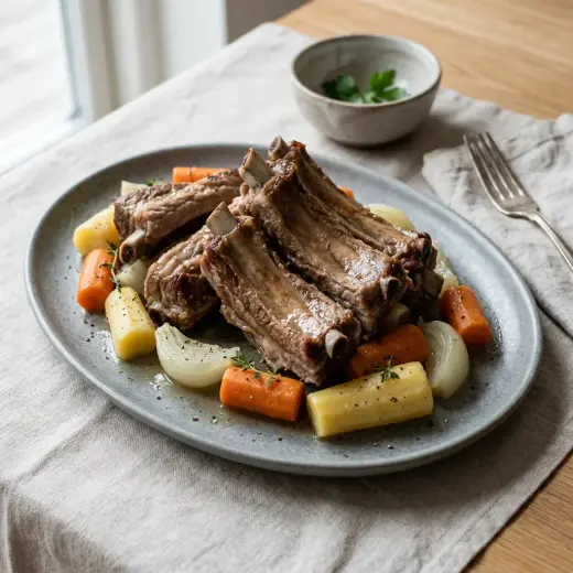 Valmis keitetyt ribsit tarjoiltuna herkullisesti kotikeittiön tapaan