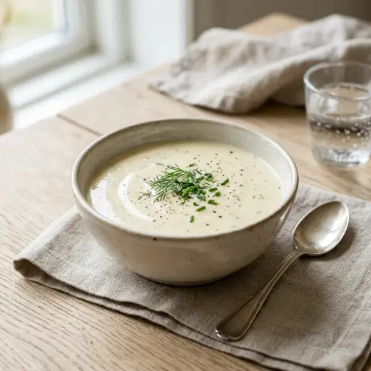 Kulhollinen kermakastike valmiina tarjoiltavaksi maukkaana lisukkeena