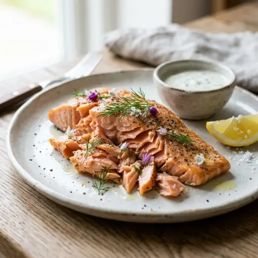 Valmis lämminsavulohi tarjoiltuna herkullisesti kotikeittiön tapaan