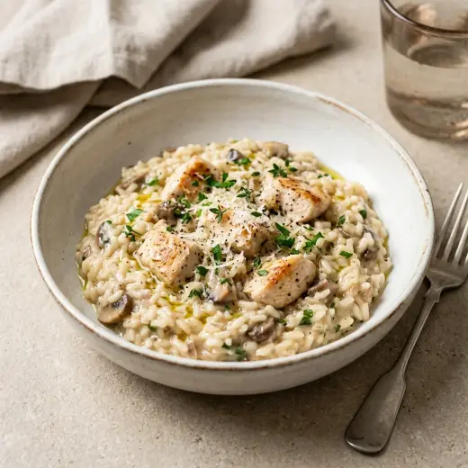 Valmis risotto kanalla tarjoiltuna herkullisesti kotikeittiön tapaan