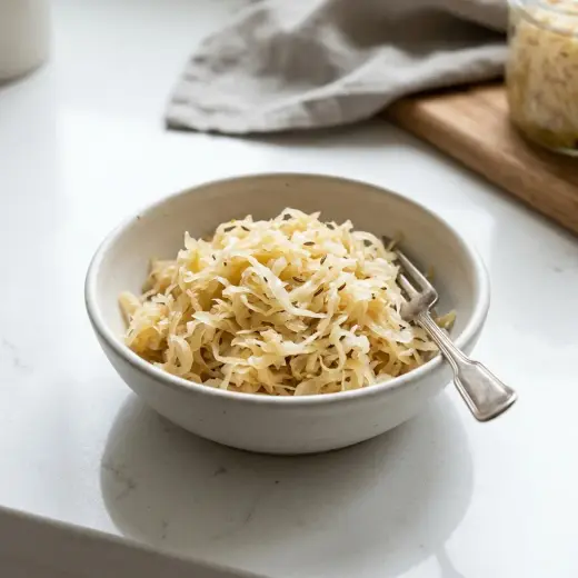 Valmis sauerkraut tarjoiltuna herkullisesti kotikeittiön tapaan
