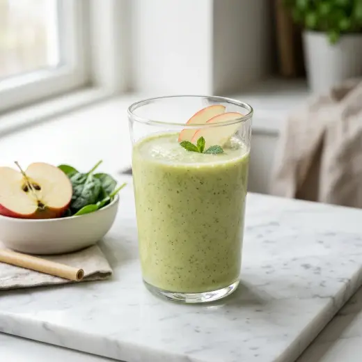 Lasillinen smoothie omenalla tarjoiltuna raikkaana ja houkuttelevana