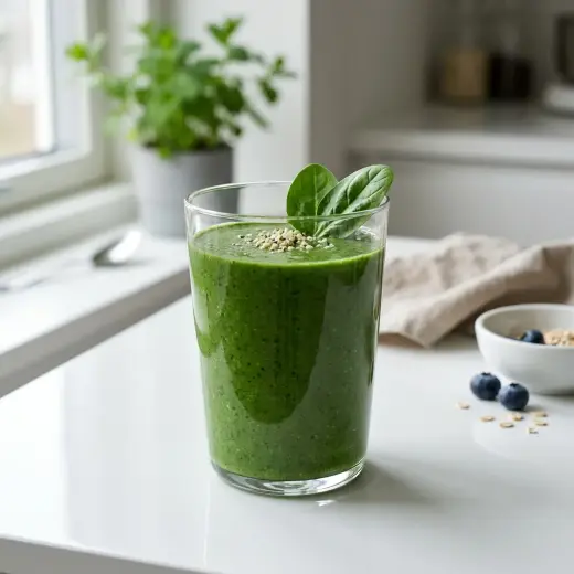 Lasillinen smoothie pinaatilla tarjoiltuna raikkaana ja houkuttelevana