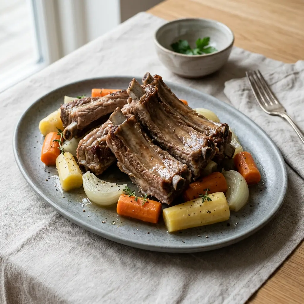 Valmis keitetyt ribsit tarjoiltuna herkullisesti kotikeittiön tapaan
