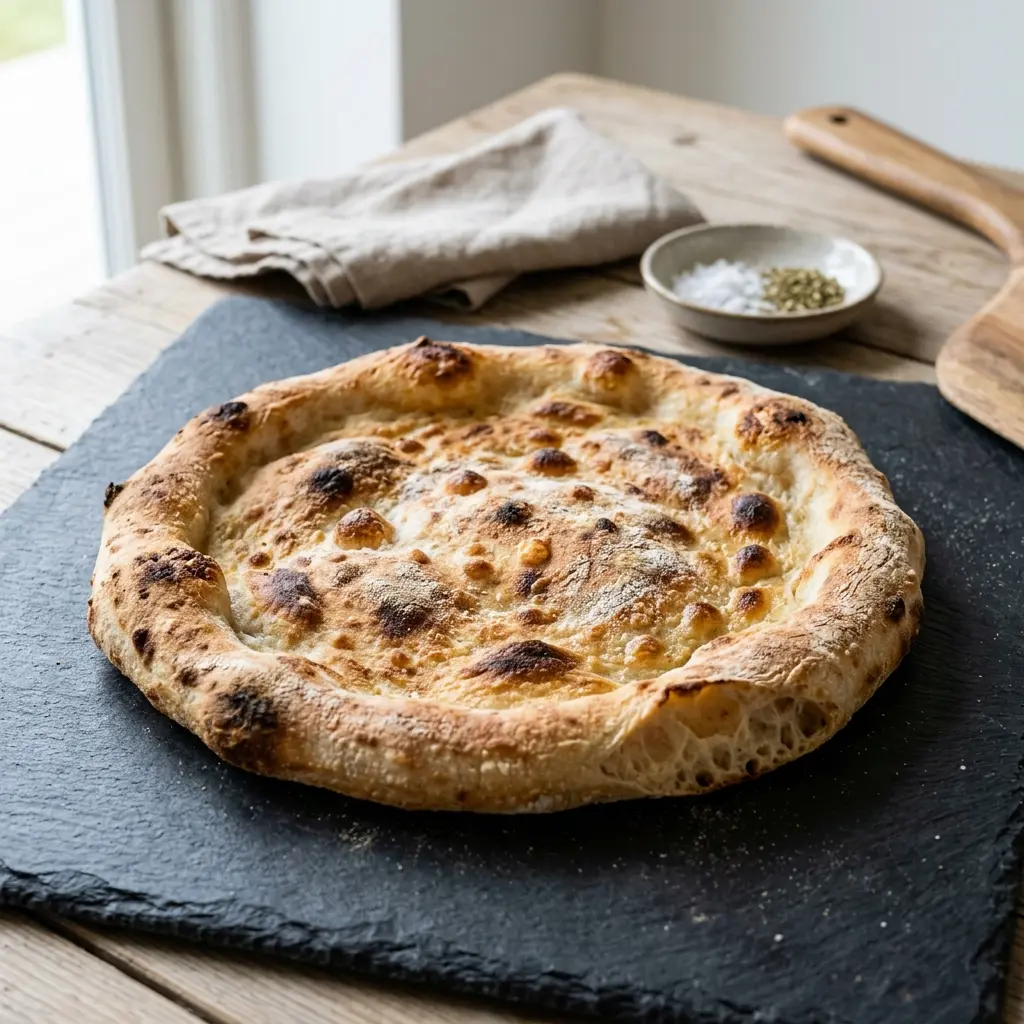 Valmis kotitekoinen pizzataikina tarjoiltuna herkullisesti kotikeittiön tapaan