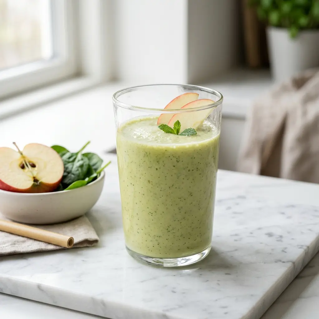 Lasillinen smoothie omenalla tarjoiltuna raikkaana ja houkuttelevana