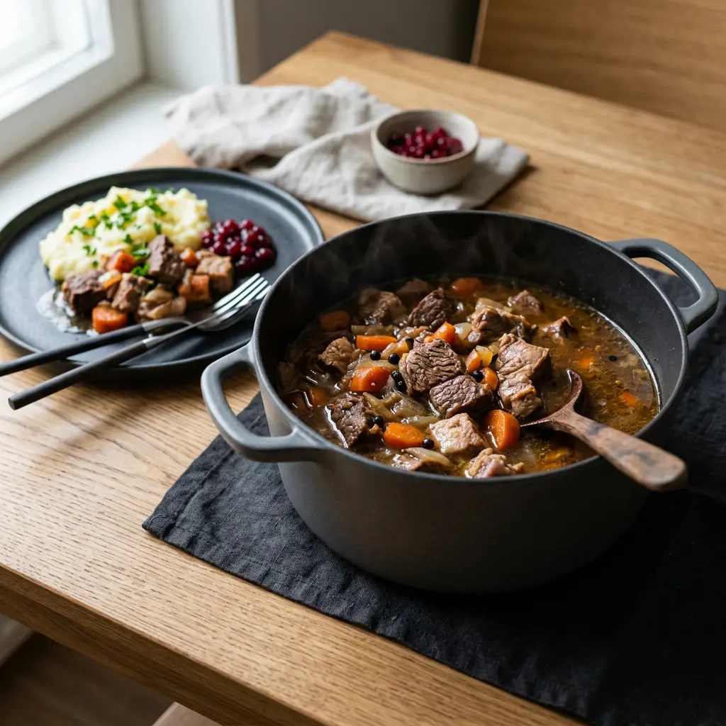 Kuva valmiista ruoasta Karjalanpaisti